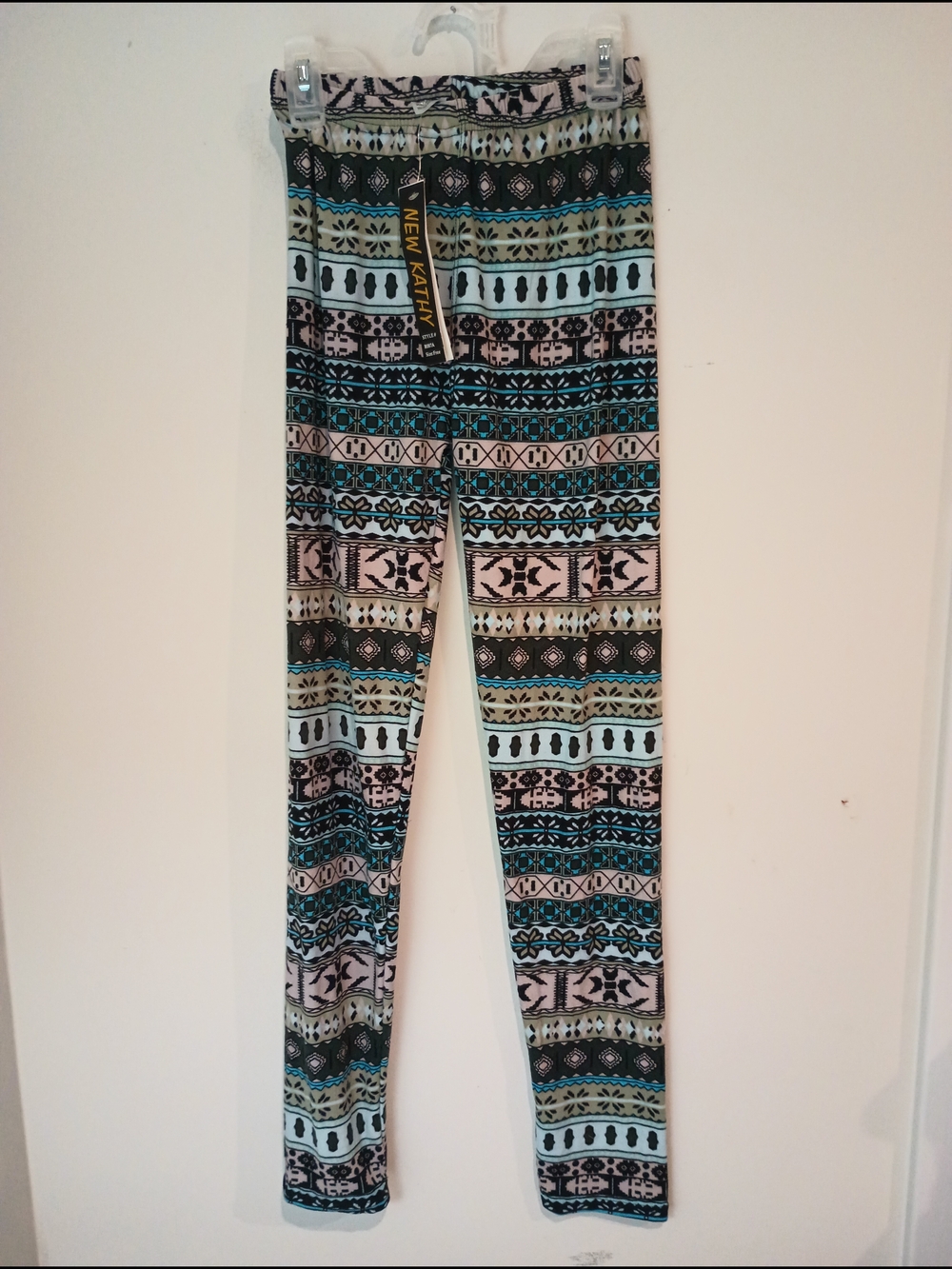 New Kathy Teal & Black Aztec-Print Leggings
